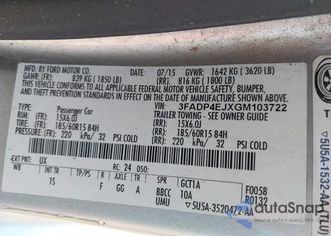 2016 Ford Fiesta Se from USA, damaged, VIN 3FADP4EJXGM103722